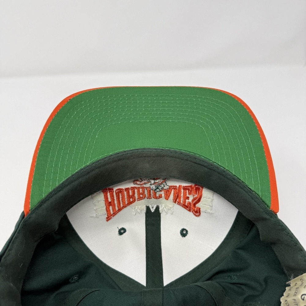 Vintage Miami Hurricanes Hat Cap Snap Back Mens Green Orange NCAA G Cap 90s - Picture 6 of 6